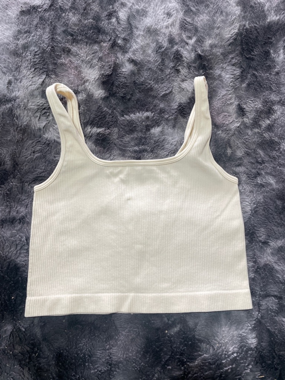 Ribbed Square-Neck Crop Tank Top in Cream